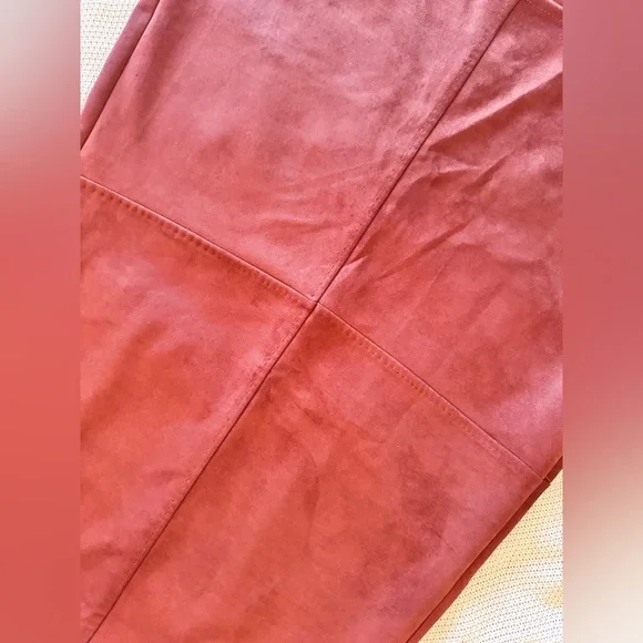 MAX STUDIO Faux Suede Leather Burgundy A-Line Midi Skirt - Picture 8 of 13